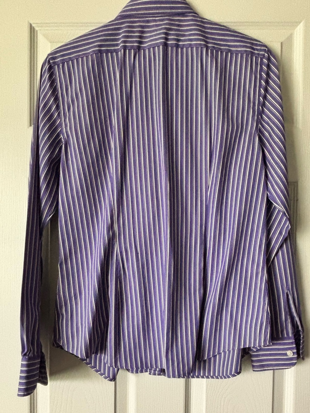 Ralph Lauren Purple Stripe Ruffle Front Button-Down Shirt - Picture 3 of 5